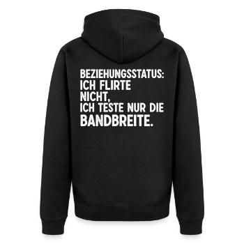 Beziehungsstatus: Ich Flirte Nicht - Unisex Premium Bio Zip Hoodie - Schwarz - Hinten - Nico (187cm)