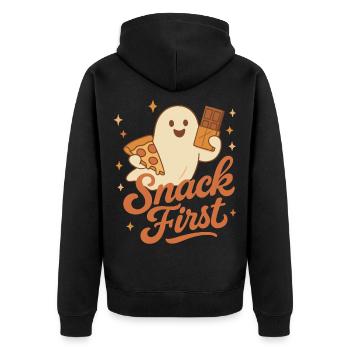Snack First Halloween Ghost Costume Fun - Unisex Premium Organic Zip Hoodie - black - Back - Nico (187cm)