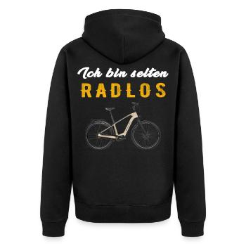 Radlos E-Bike Kontrast - Unisex Premium Bio Zip Hoodie - Schwarz - Hinten - Nico (187cm)