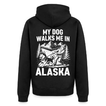 My dog leads me in Alaska - Unisex Premium Organic Zip Hoodie - black - Back - Nico (187cm)
