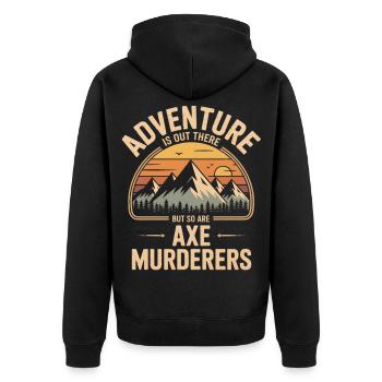 Abenteuerrufen: Axtmörder lauern - Unisex Premium Bio Zip Hoodie - Schwarz - Hinten - Nico (187cm)