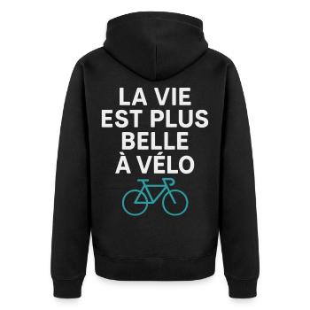 Life Is More Beautiful On Bike Cycling Humor - Unisex Premium Organic Zip Hoodie - black - Back - Nico (187cm)