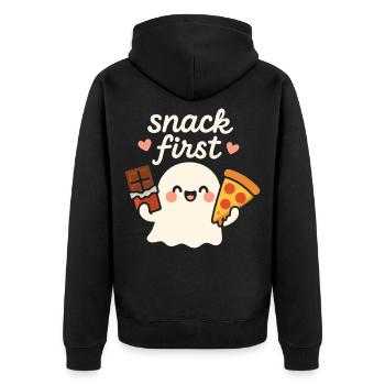 Snack Erster lustiger Halloween-Spruch Süßer Geist - Unisex Premium Bio Zip Hoodie - Schwarz - Hinten - Nico (187cm)