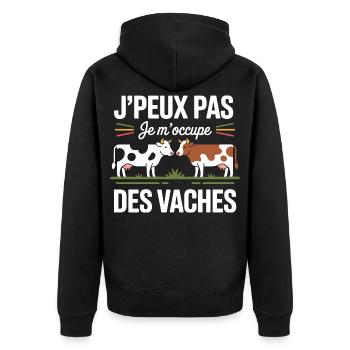 J’peux pas je m’occupe des vaches humour campagne - Veste à capuche bio Premium Unisexe - noir - Dos - Nico (187cm)