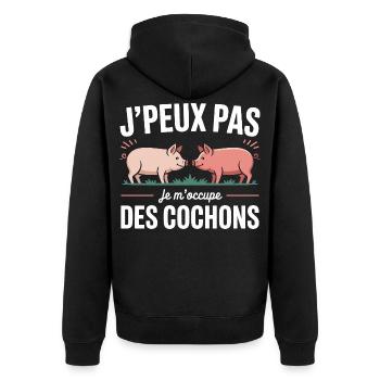J’peux pas je m’occupe des cochons humour fermier - Veste à capuche bio Premium Unisexe - noir - Dos - Nico (187cm)