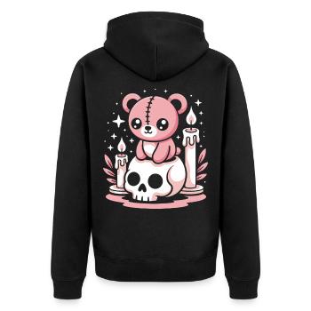 Kawaii Pastel Goth Patched Bear - Veste à capuche bio Premium Unisexe - noir - Dos - Nico (187cm)