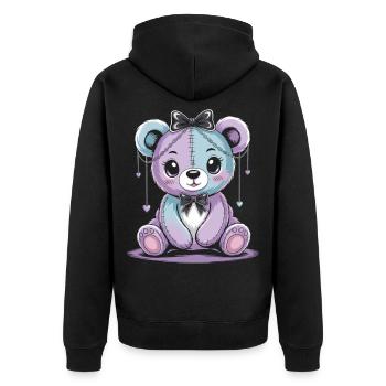 Kawaii Pastel Goth Patched Bear - Veste à capuche bio Premium Unisexe - noir - Dos - Nico (187cm)