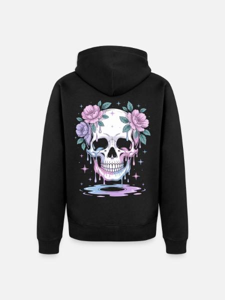 Kawaii Pastel Goth Totenschädel Blumen - Unisex Premium Bio Zip Hoodie - Schwarz
