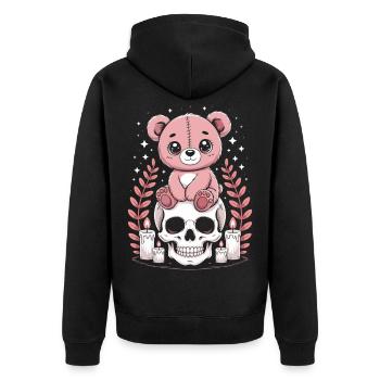 Kawaii Pastel Goth Patched Bear - Veste à capuche bio Premium Unisexe - noir - Dos - Nico (187cm)