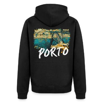 Pont D. Luis Porto illustration colorée Douro - Veste à capuche bio Premium Unisexe - noir - Dos - Nico (187cm)