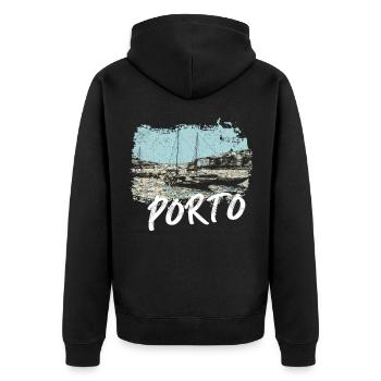 Porto Douro boats rabelo illustration - Unisex Premium Organic Zip Hoodie - black - Back - Nico (187cm)