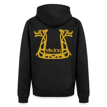 Goldener Wikinger-Drache - Unisex Premium Bio Zip Hoodie - Schwarz - Hinten - Nico (187cm)