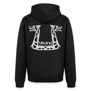 Weißer Wikinger-Drache - Unisex Premium Bio Zip Hoodie - Schwarz - Hinten - Nico (187cm)