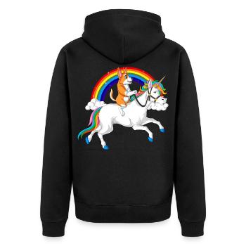 Corgi Riding Unicorn - Unisex Premium Organic Zip Hoodie - black - Back - Nico (187cm)