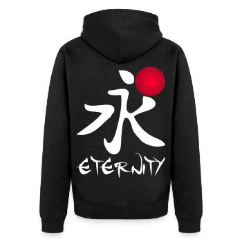 Eternité en calligraphie rouge - Veste à capuche bio Premium Unisexe - noir - Dos - Nico (187cm)