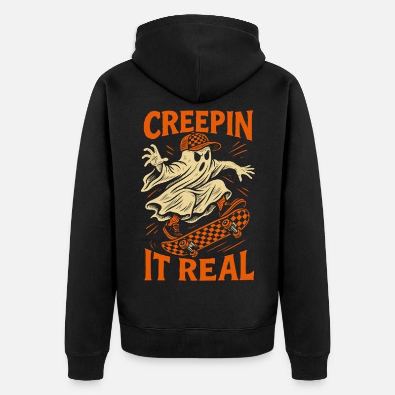 Creepin It Echter Geist Skateboard Halloween - Unisex Premium Bio Zip Hoodie - Schwarz