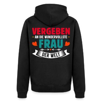 Malle VERGEBEN AN DIE WUNDERVOLLSTE FRAU - Unisex Premium Bio Zip Hoodie - Schwarz - Hinten - Nico (187cm)