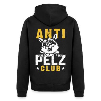 Tierschutz ANTI PELZ CLUB Anti Fur Lustig - Unisex Premium Bio Zip Hoodie - Schwarz - Hinten - Nico (187cm)