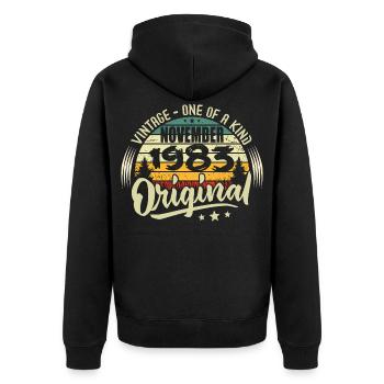 Jahrgang November 1983 Original November 1983 - Unisex Premium Bio Zip Hoodie - Schwarz - Hinten - Nico (187cm)