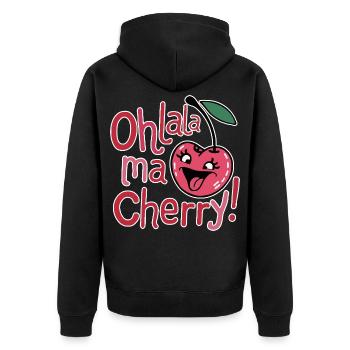 Ohlala Ma Kirsche Design Niedliches Mädchen Kirsche - Unisex Premium Bio Zip Hoodie - Schwarz - Hinten - Nico (187cm)