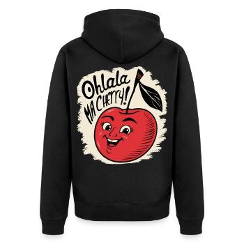 Ohlala Ma Kirsche Geschenkidee Süßes Mädchen - Unisex Premium Bio Zip Hoodie - Schwarz - Hinten - Nico (187cm)