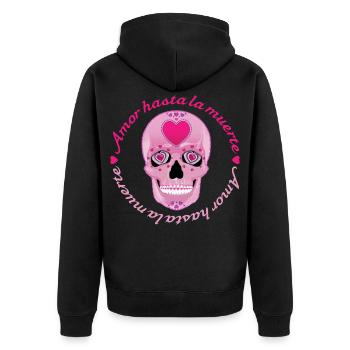 Amor hasta la muerte – Pink Love Skull Sugarskull - Unisex Premium Organic Zip Hoodie - black - Back - Nico (187cm)