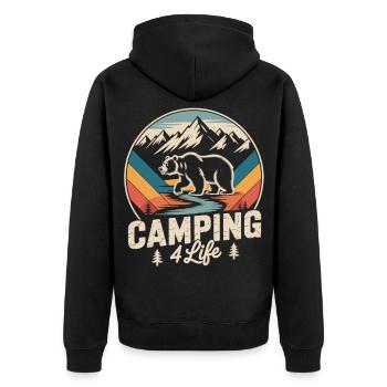 T-shirt Camping 4 Life avec ours et montagnes - Veste à capuche bio Premium Unisexe - noir - Dos - Nico (187cm)