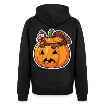 Kürbishelden: Frecher Truthahn im Herbst Halloween - Unisex Premium Bio Zip Hoodie - Schwarz - Hinten - Nico (187cm)