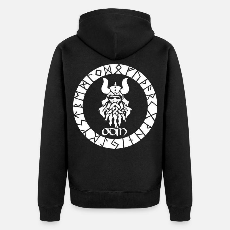 Dieu Odin et runes vikings blanches - Veste à capuche bio Premium Unisexe - noir