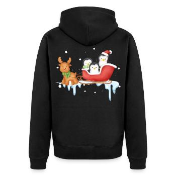 Pinguinschlittenfahrt im Winter Wonderland - Unisex Premium Bio Zip Hoodie - Schwarz - Hinten - Nico (187cm)