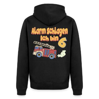 Fire Brigade Alarm I'm 6 Children's Birthday Party - Unisex Premium Organic Zip Hoodie - black - Back - Nico (187cm)