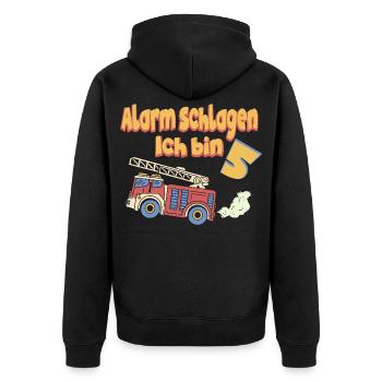 Fire Brigade Birthday Alarm I'm 5 years old - Unisex Premium Organic Zip Hoodie - black - Back - Nico (187cm)