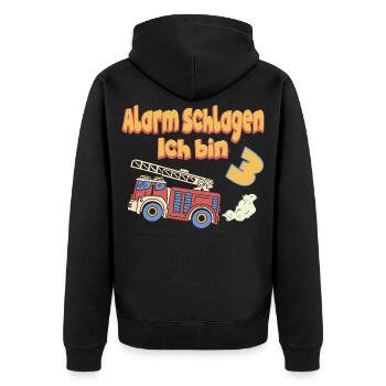 Fire Brigade Birthday Alarm I'm 3 years old - Unisex Premium Organic Zip Hoodie - black - Back - Nico (187cm)