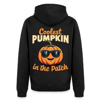 Der coolste Kürbis im Patch - Unisex Premium Bio Zip Hoodie - Schwarz - Hinten - Nico (187cm)