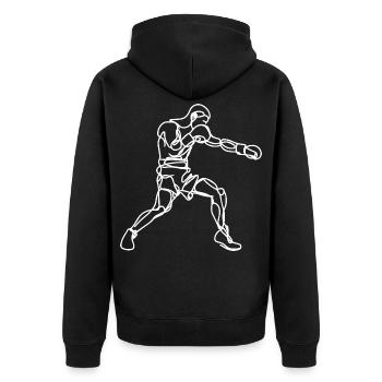 Boxer Zeichnung - Unisex Premium Bio Zip Hoodie - Schwarz - Hinten - Nico (187cm)