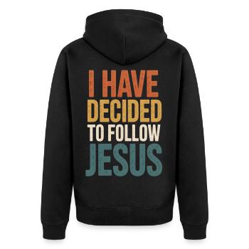 Ich habe beschlossen Jesus zu folgen - Unisex Premium Bio Zip Hoodie - Schwarz - Hinten - Nico (187cm)