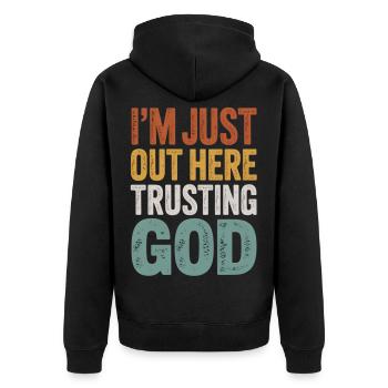 I Trust God Motif - Unisex Premium Organic Zip Hoodie - black - Back - Nico (187cm)