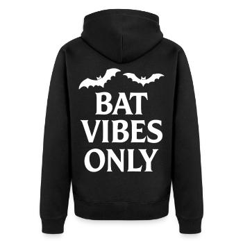 Fledermaus-Vibes für Grusel-Fans - Unisex Premium Bio Zip Hoodie - Schwarz - Hinten - Nico (187cm)