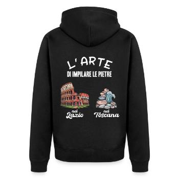 Humour italien L’art d’empiler des pierres - Veste à capuche bio Premium Unisexe - noir - Dos - Nico (187cm)