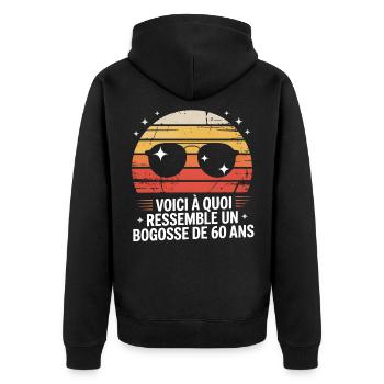Bogosse 60 Jahre Retro Sonne - Unisex Premium Bio Zip Hoodie - Schwarz - Hinten - Nico (187cm)