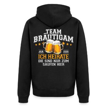 Bachelor Party 2026 Team Groom I'm Marrying - Drinking Beer - Unisex Premium Organic Zip Hoodie - black - Back - Nico (187cm)