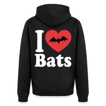 I Love Bats – Fledermaus-Liebhaber - Unisex Premium Bio Zip Hoodie - Schwarz - Hinten - Nico (187cm)