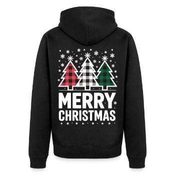 Merry Christmas Shirt Buffalo Check Christmas Trees - Unisex Premium Organic Zip Hoodie - black - Back - Nico (187cm)