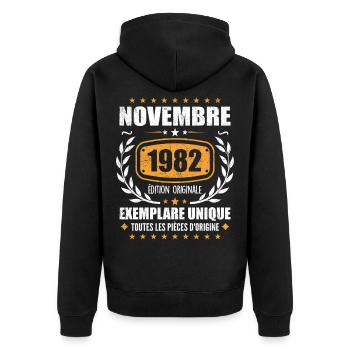 November 1982 Original Edition Vintage November - Unisex Premium Organic Zip Hoodie - black - Back - Nico (187cm)