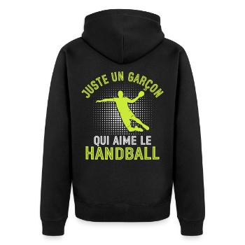 Nur ein Junge, der Handball liebt - Unisex Premium Bio Zip Hoodie - Schwarz - Hinten - Nico (187cm)