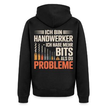 Ich bin Handwerker – Mehr Bits - Unisex Premium Bio Zip Hoodie - Schwarz - Hinten - Nico (187cm)