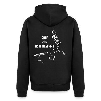 Golf von Ostfriesland - Nordsee Humor - Unisex Premium Bio Zip Hoodie - Schwarz - Hinten - Nico (187cm)