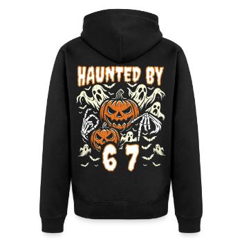 Haunted By 67 Six Seven Meme Gen Alpha Basketball - Unisex Premium Organic Zip Hoodie - black - Back - Nico (187cm)