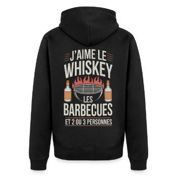 Ich liebe Whiskey, Grillen und ein paar Freunde - Unisex Premium Bio Zip Hoodie - Schwarz - Hinten - Nico (187cm)