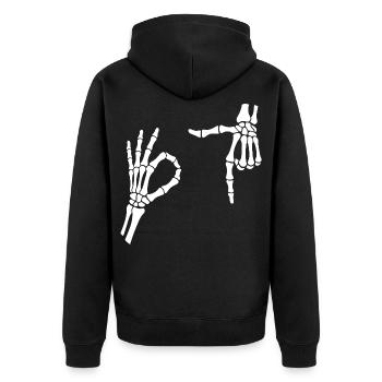 67 Sechs Sieben Meme Gen Alpha Skelett Halloween - Unisex Premium Bio Zip Hoodie - Schwarz - Hinten - Nico (187cm)